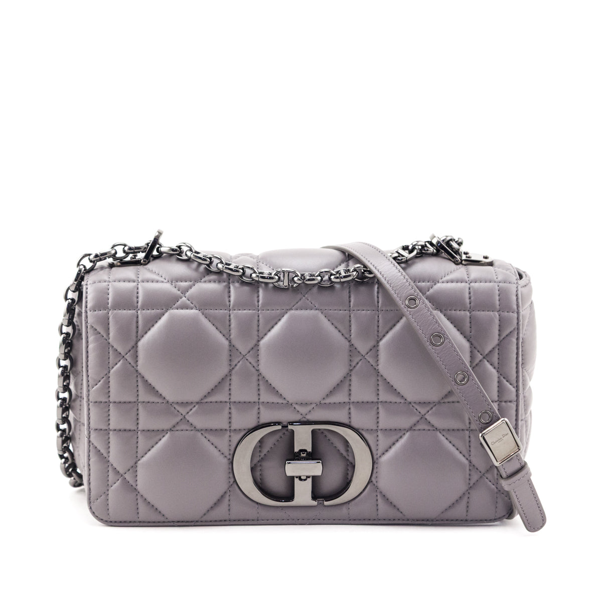 Dior Grey Calfskin Macrocannage Medium Caro Bag - Love that Bag etc - Preowned Authentic Designer Handbags & Preloved Fashions