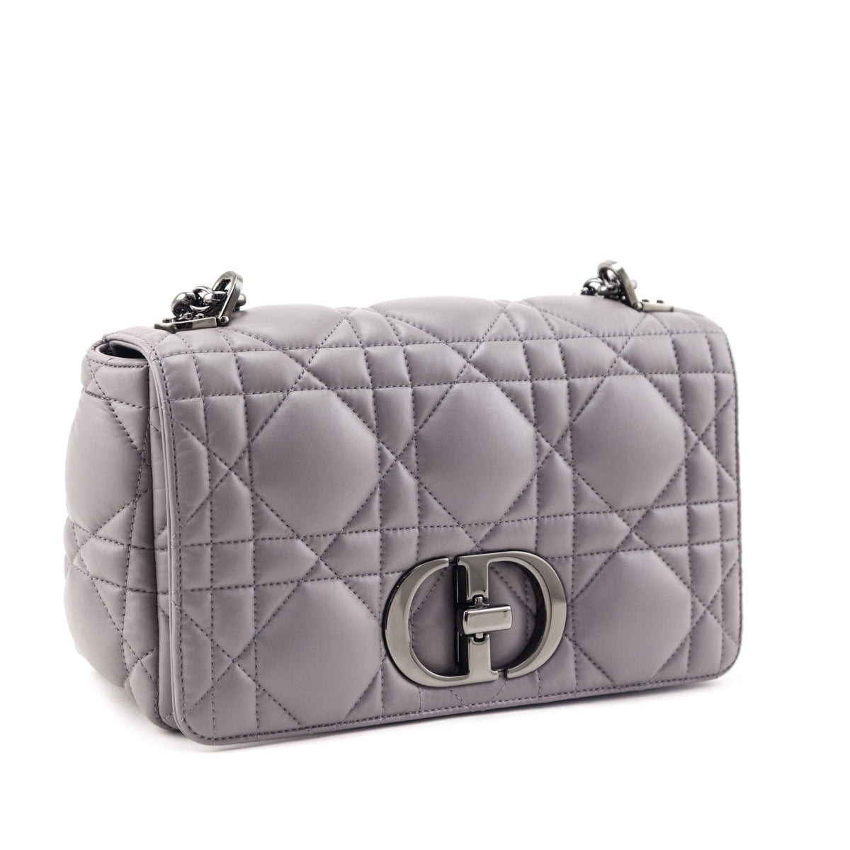 Dior Grey Calfskin Macrocannage Medium Caro Bag - Love that Bag etc - Preowned Authentic Designer Handbags & Preloved Fashions