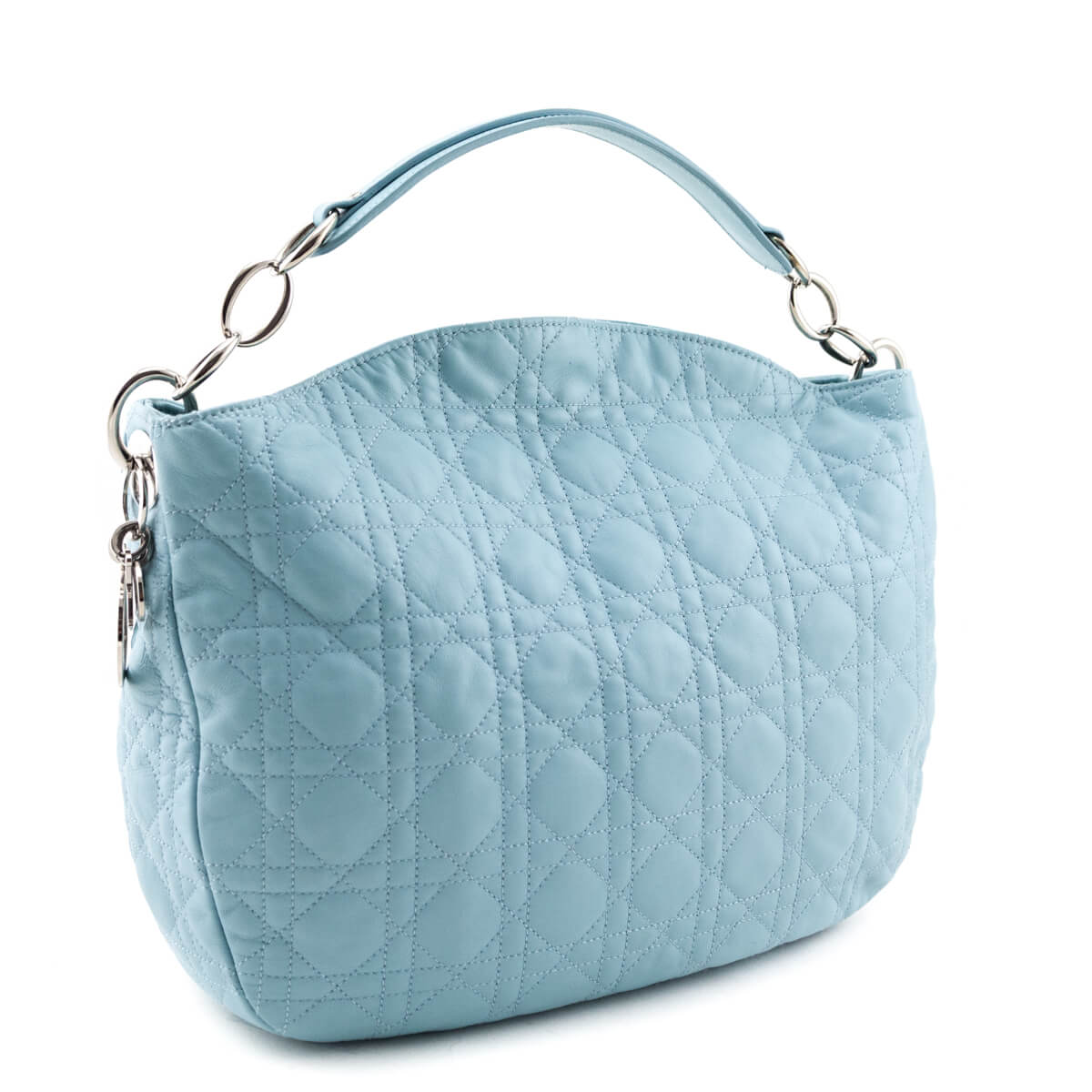 Dior Light Blue Lambskin Cannage Medium Dior Soft Hobo
