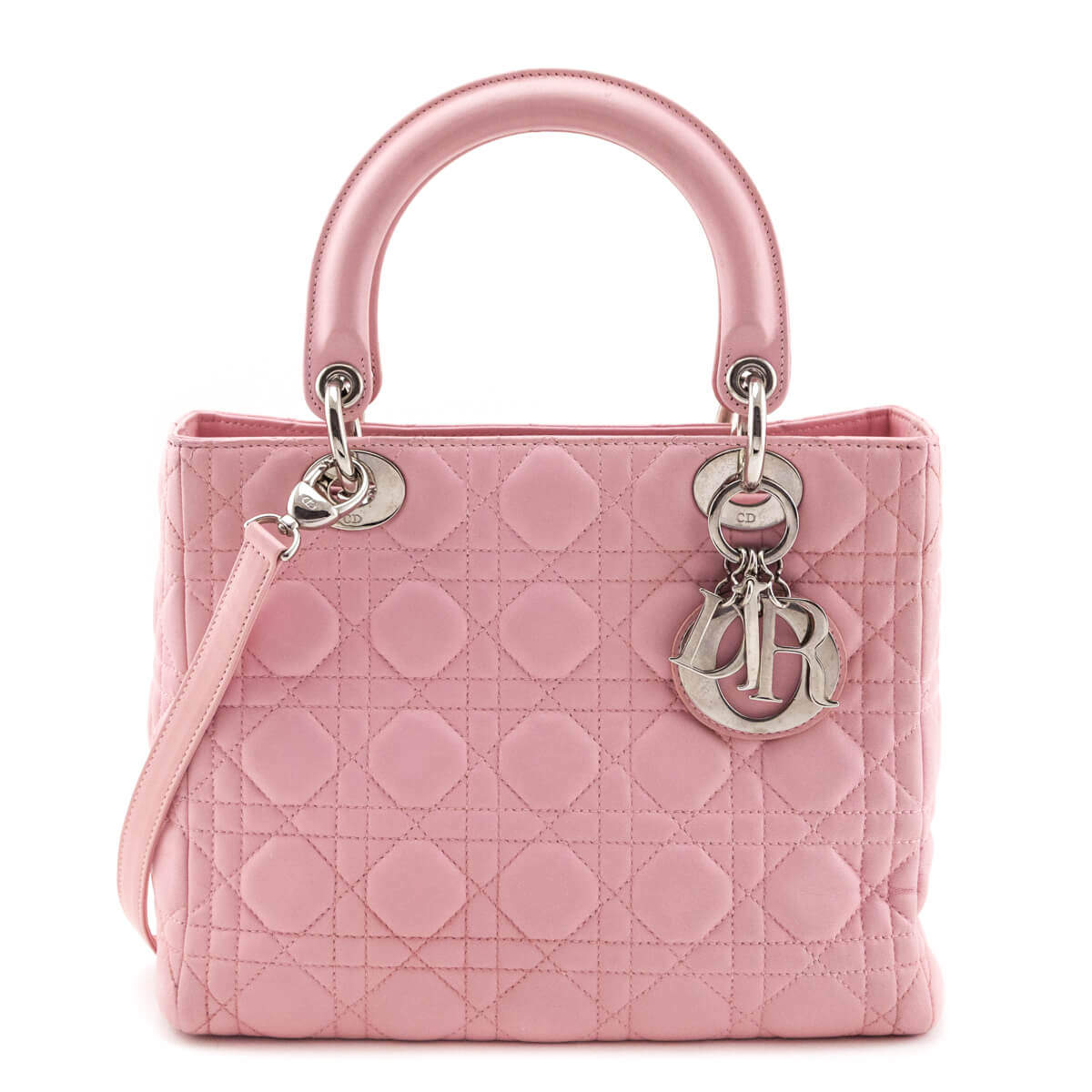 Dior Light Pink Lambskin Cannage Medium Lady Dior - Love that Bag etc - Preowned Authentic Designer Handbags & Preloved Fashions