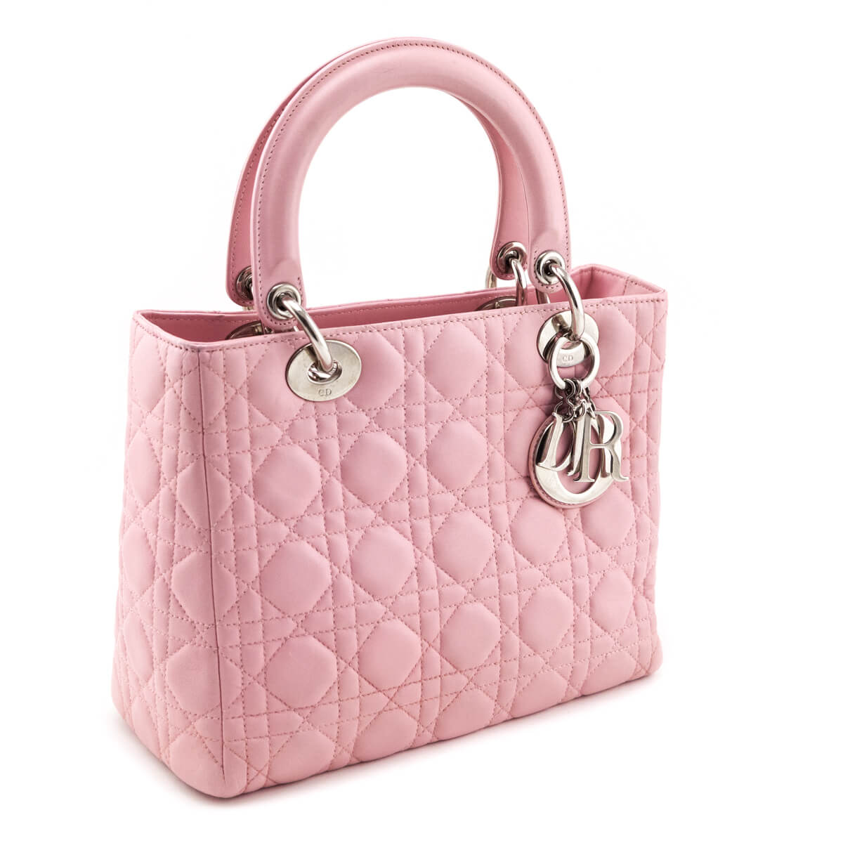 Dior Light Pink Lambskin Cannage Medium Lady Dior - Love that Bag etc - Preowned Authentic Designer Handbags & Preloved Fashions
