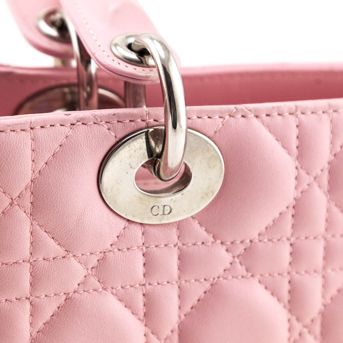 Dior Light Pink Lambskin Cannage Medium Lady Dior - Love that Bag etc - Preowned Authentic Designer Handbags & Preloved Fashions