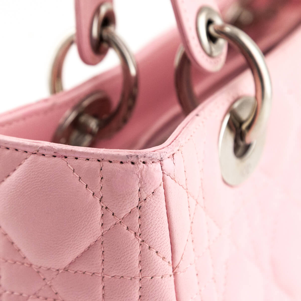Dior Light Pink Lambskin Cannage Medium Lady Dior - Love that Bag etc - Preowned Authentic Designer Handbags & Preloved Fashions