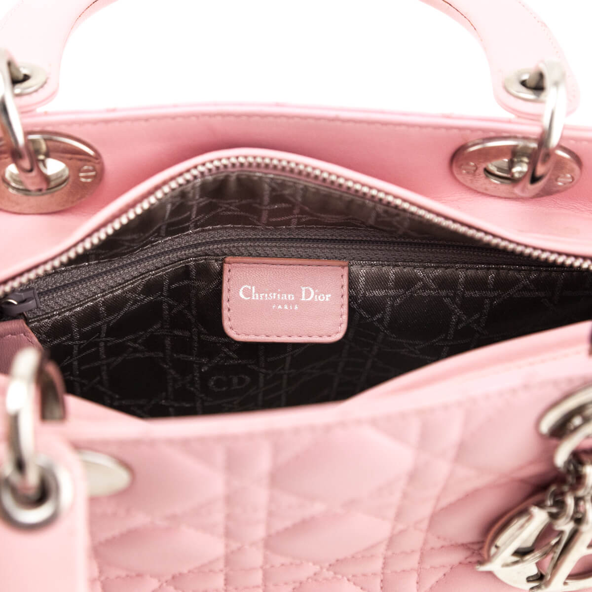 Dior Light Pink Lambskin Cannage Medium Lady Dior - Love that Bag etc - Preowned Authentic Designer Handbags & Preloved Fashions