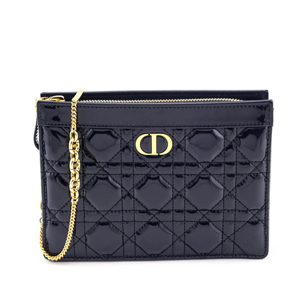 Dior Caro Zipped Key Case Black Supple Cannage Calfskin