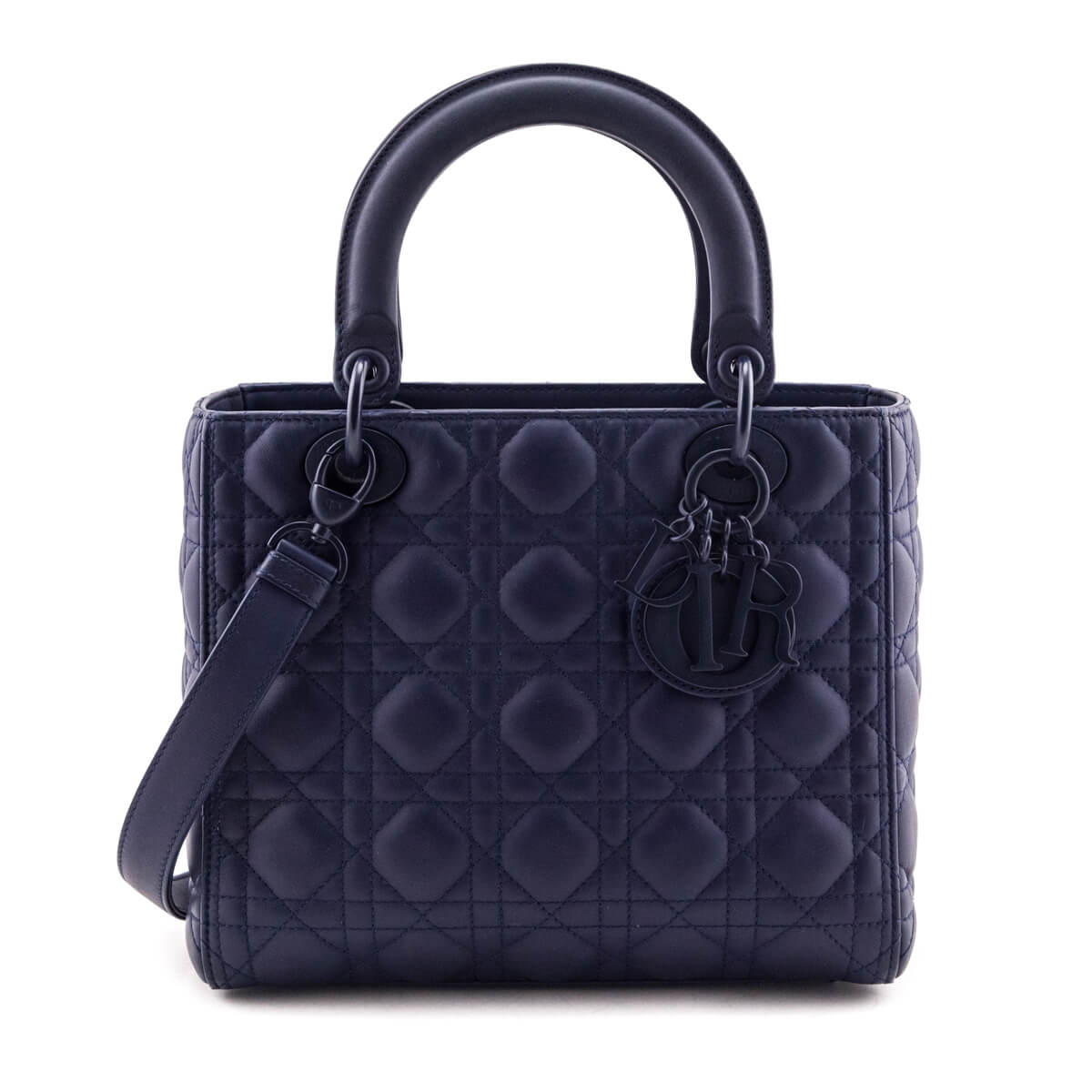 Dior Navy Ultramatte Cannage Calfskin Medium Lady Dior Bag - Love that Bag etc - Preowned Authentic Designer Handbags & Preloved Fashions