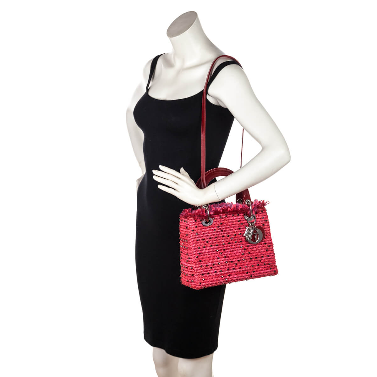 Dior Red Patent & Pink Tweed Embellished Medium Lady Dior Bag - Love that Bag etc - Preowned Authentic Designer Handbags & Preloved Fashions