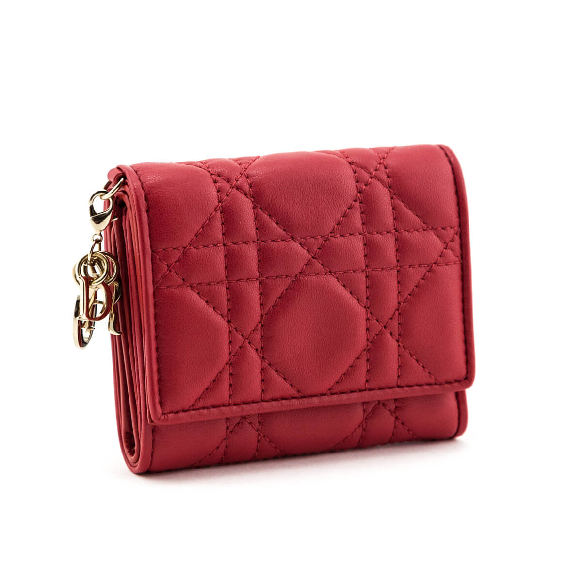 Dior Rouge Vif Quilted Cannage Lambskin Lady Lotus Wallet - Love that Bag etc - Preowned Authentic Designer Handbags & Preloved Fashions