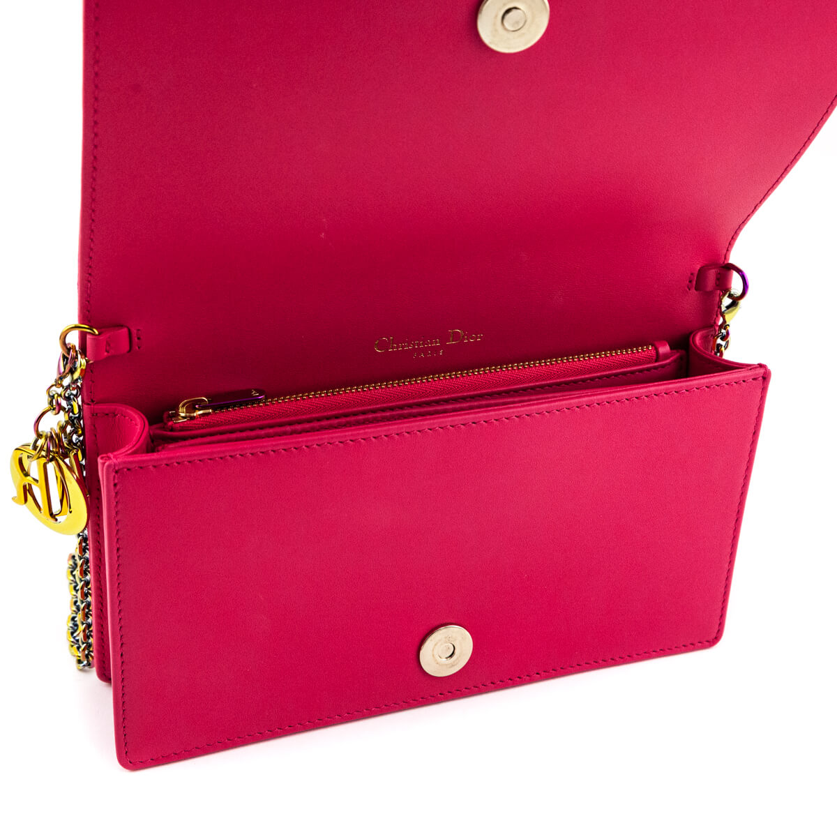 Dior Warm Fuschia Lambskin Cannage Lady Dior Chain Pouch with Inserts - Love that Bag etc - Preowned Authentic Designer Handbags & Preloved Fashions