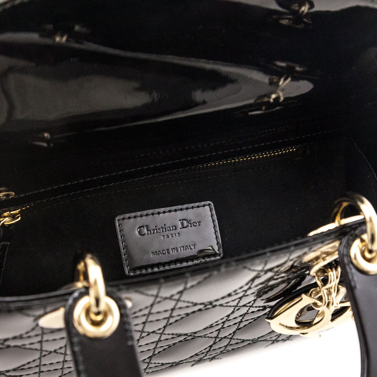 Dior Black Patent Cannage Small Lady Dior - Love that Bag etc - Preowned Authentic Designer Handbags & Preloved Fashions