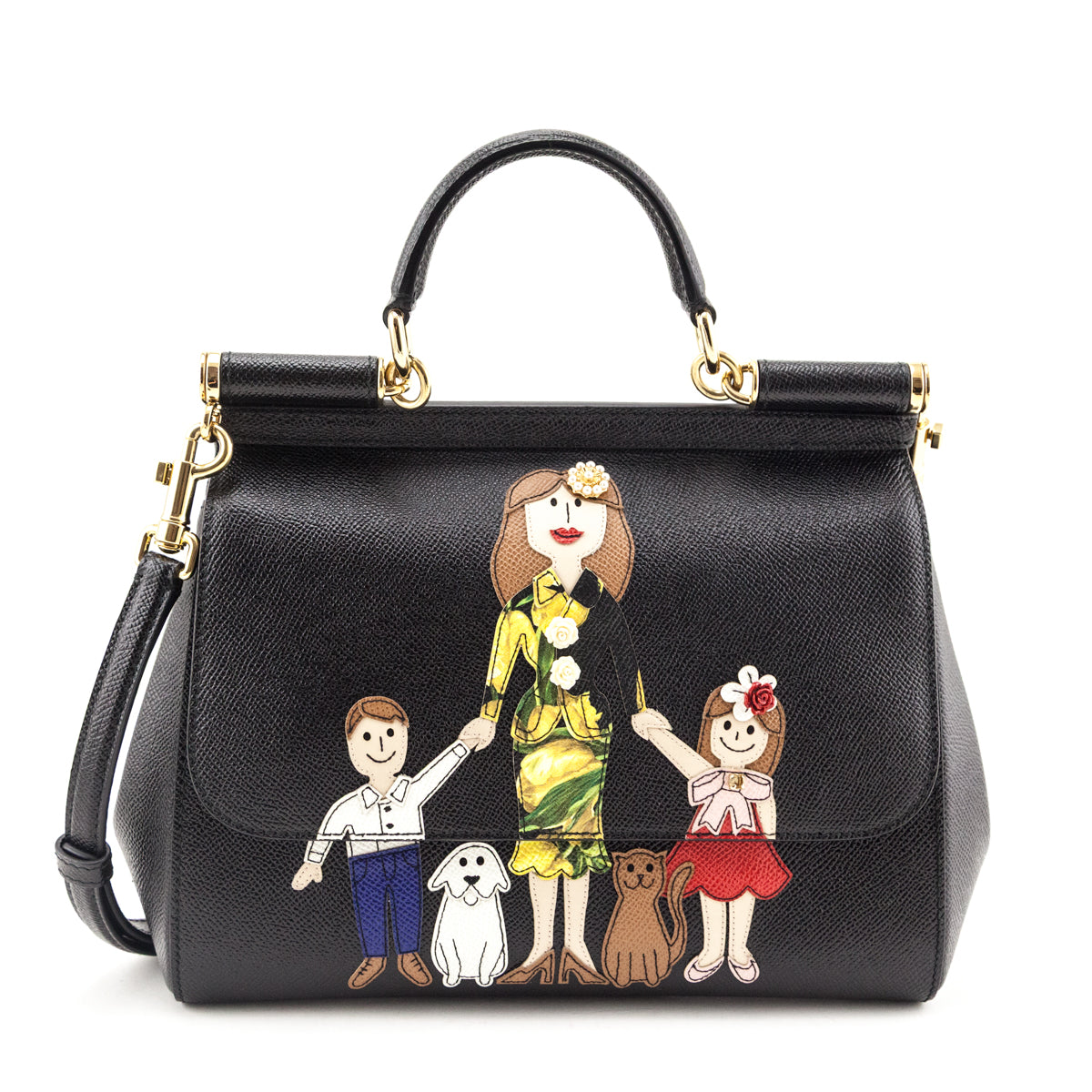 Dolce & Gabbana Black Dauphine Medium DG Family Patch Miss Sicily Satchel - Love that Bag etc - Preowned Authentic Designer Handbags & Preloved Fashions