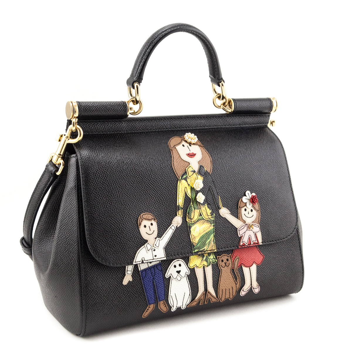 Dolce & Gabbana Black Dauphine Medium DG Family Patch Miss Sicily Satchel - Love that Bag etc - Preowned Authentic Designer Handbags & Preloved Fashions