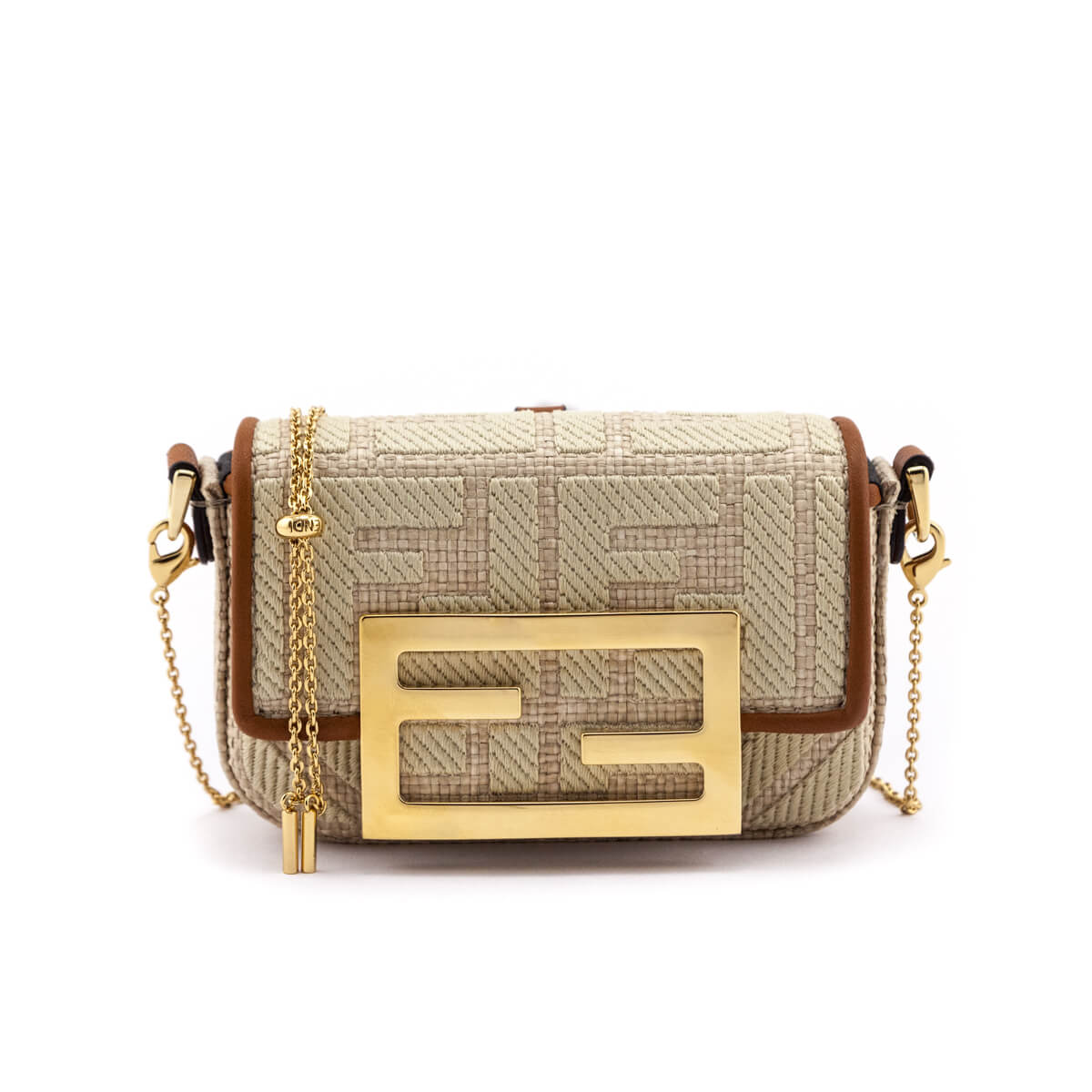 Fendi Beige Natural Raffia FF Nano Baguette Charm - Love that Bag etc - Preowned Authentic Designer Handbags & Preloved Fashions
