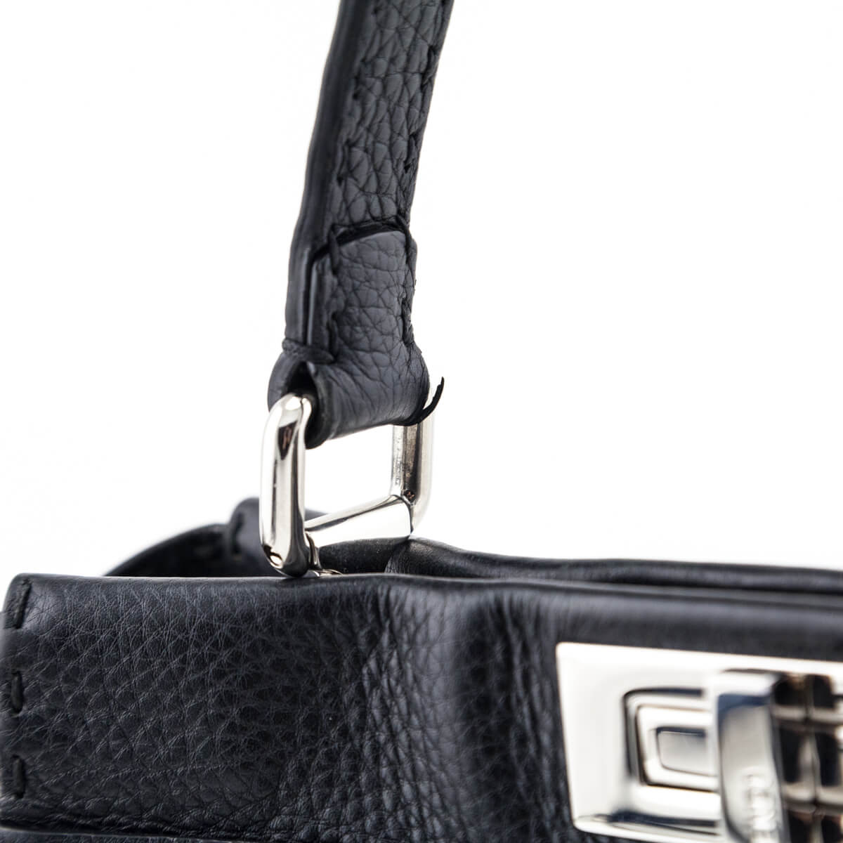 Fendi Black Cuoio Romano Selleria Medium Peekaboo Iconic Satchel - Love that Bag etc - Preowned Authentic Designer Handbags & Preloved Fashions