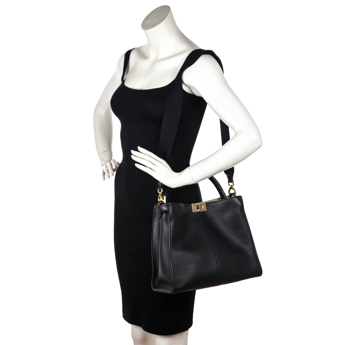 Fendi Black Mogano Panna Silk Calfskin Glazed Fabric FF 1974 Medium Peekaboo X-Lite - Love that Bag etc - Preowned Authentic Designer Handbags & Preloved Fashions