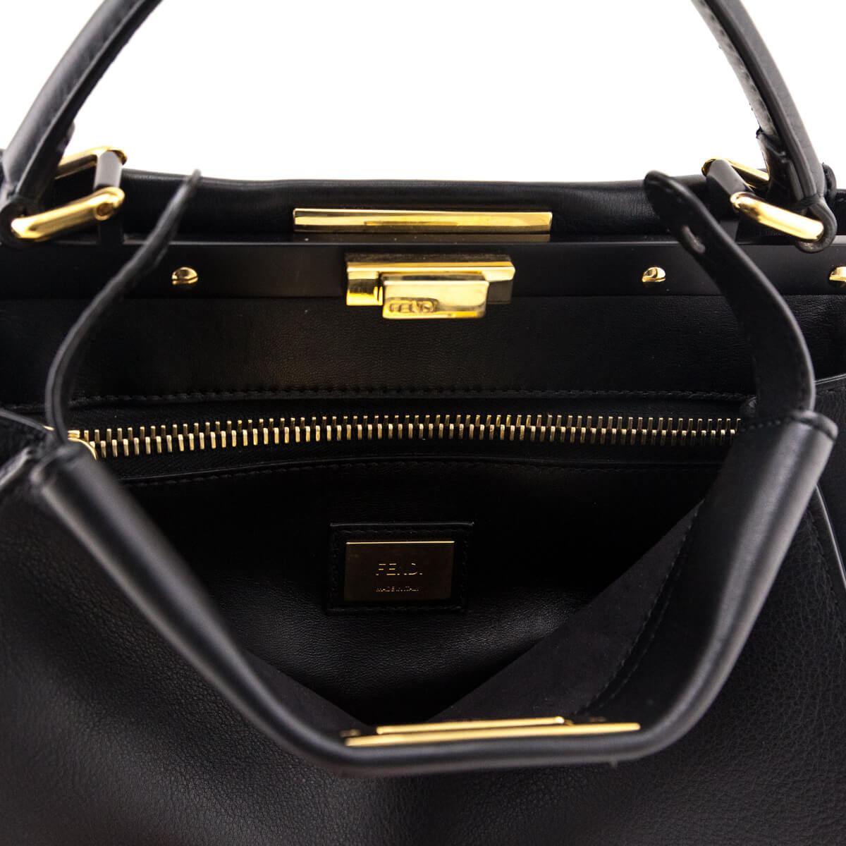 Fendi Black Nappa Medium Peekaboo Iconic Satchel - Love that Bag etc - Preowned Authentic Designer Handbags & Preloved Fashions