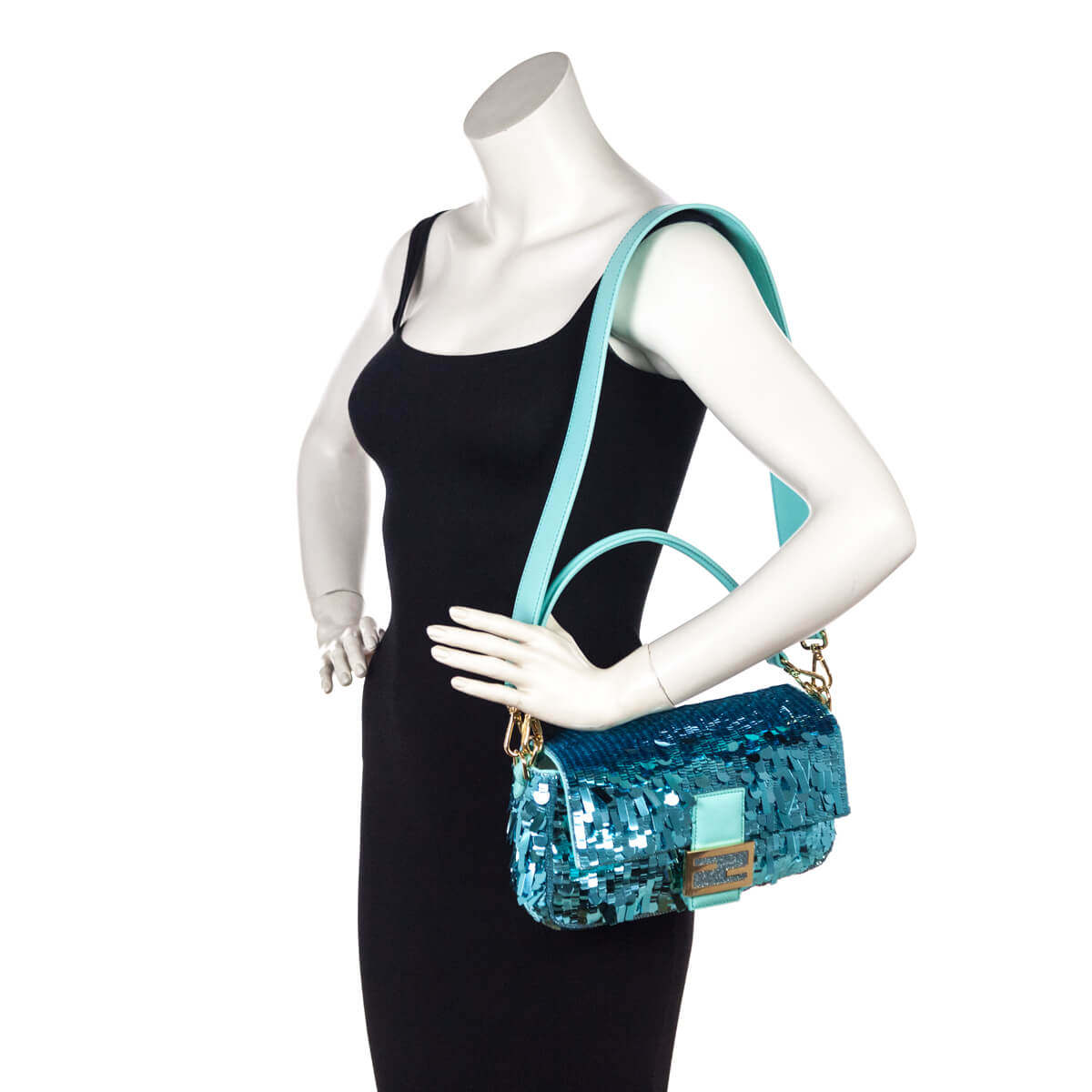 Fendi Blue Sequin Paillettes Vitello Grace Re-Edition Baguette - Love that Bag etc - Preowned Authentic Designer Handbags & Preloved Fashions