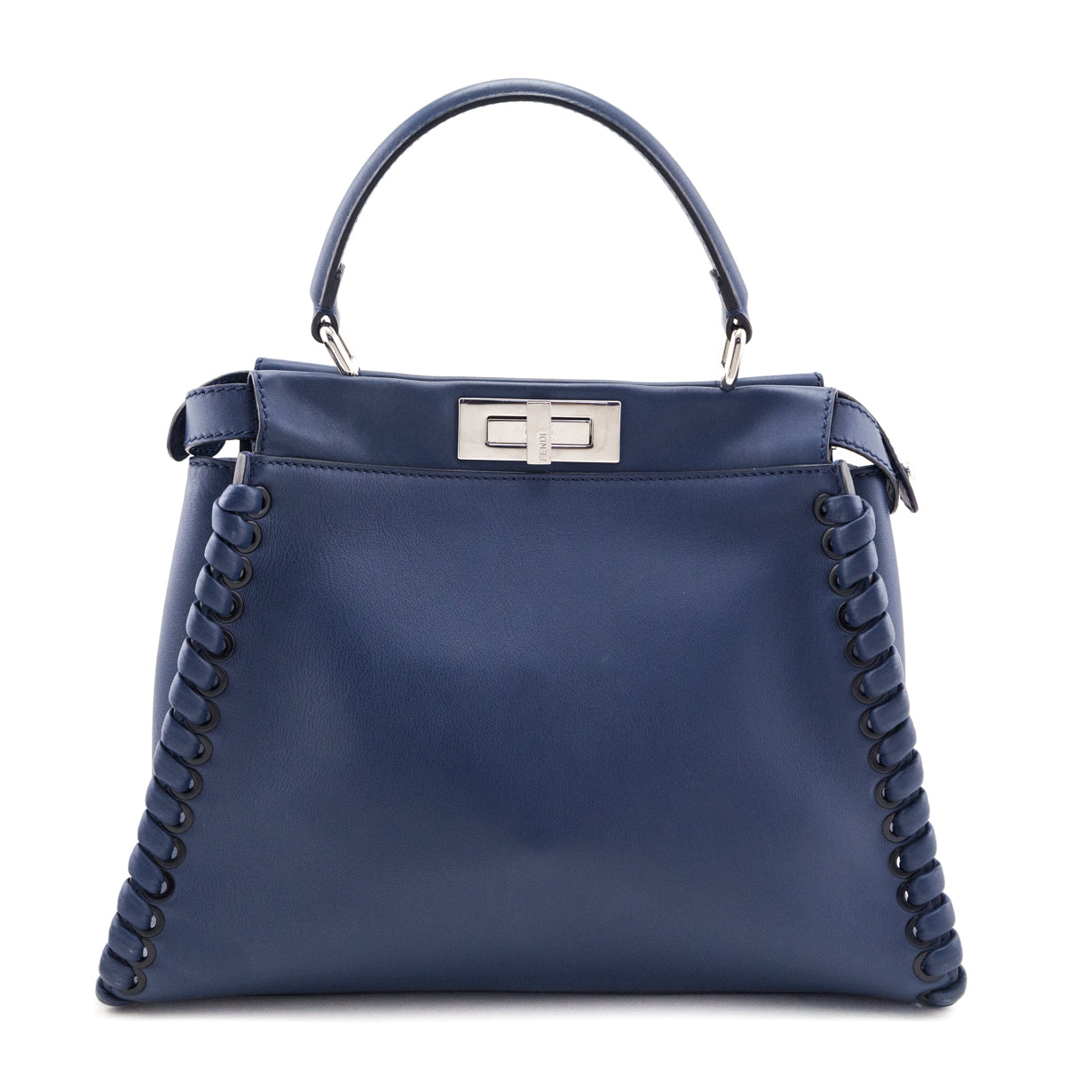 Fendi Blue Vitello Seta Lace Up Medium Peekaboo Iconic Satchel - Love that Bag etc - Preowned Authentic Designer Handbags & Preloved Fashions
