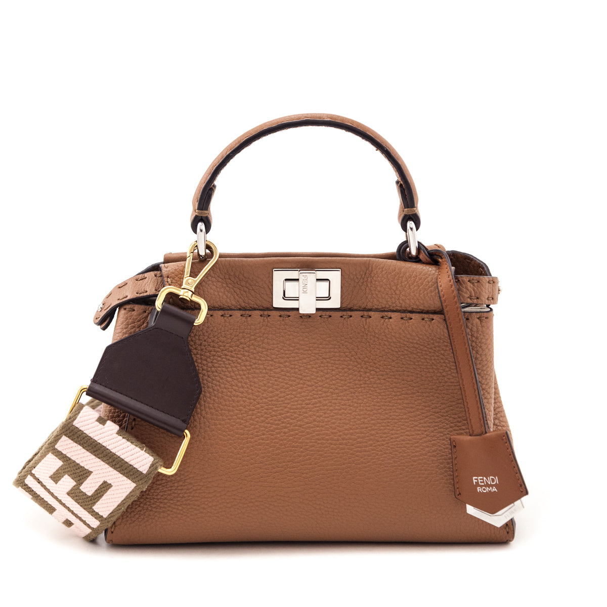 Fendi Brown Cuoio Romano Selleria Mini Peekaboo Satchel