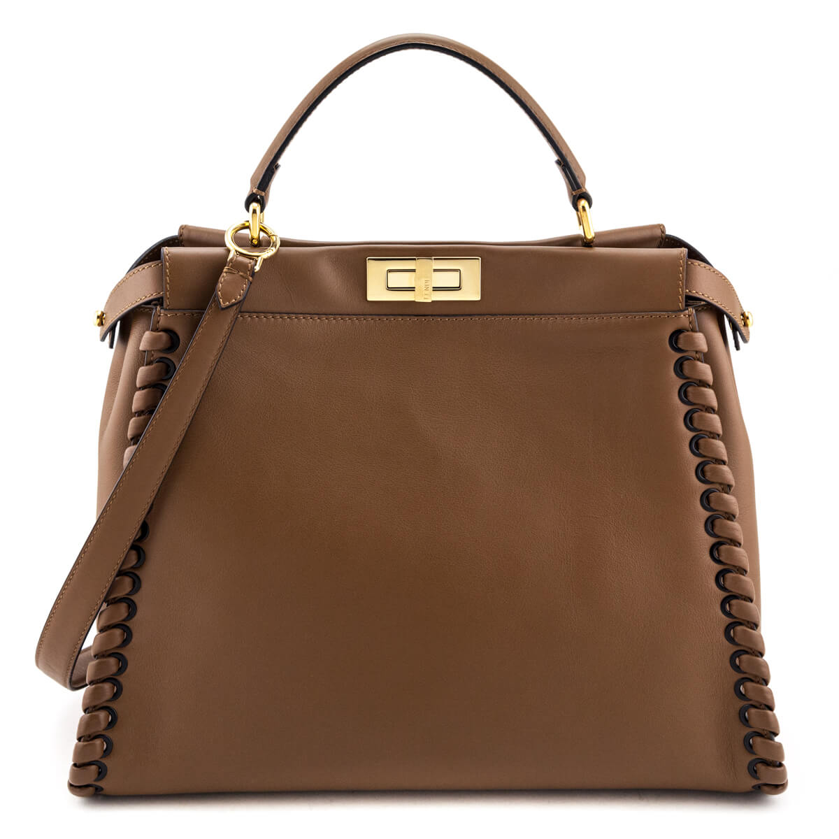 Fendi Brown Whipstitched Leather Large Peekaboo - Love that Bag etc - Preowned Authentic Designer Handbags & Preloved Fashions
