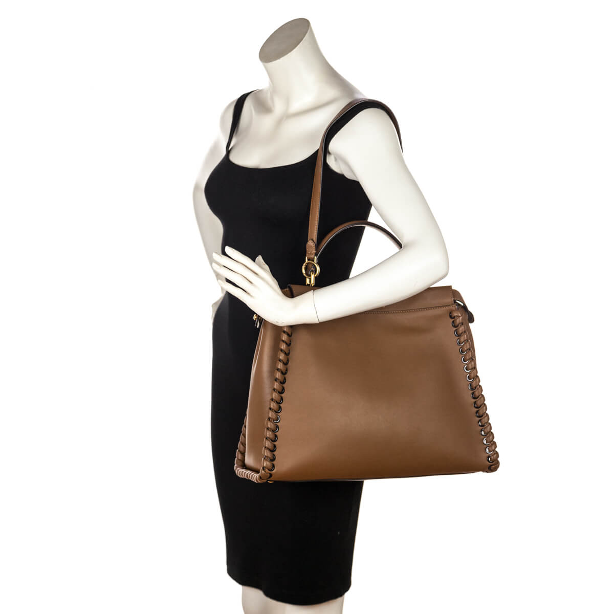 Fendi Brown Whipstitched Leather Large Peekaboo - Love that Bag etc - Preowned Authentic Designer Handbags & Preloved Fashions