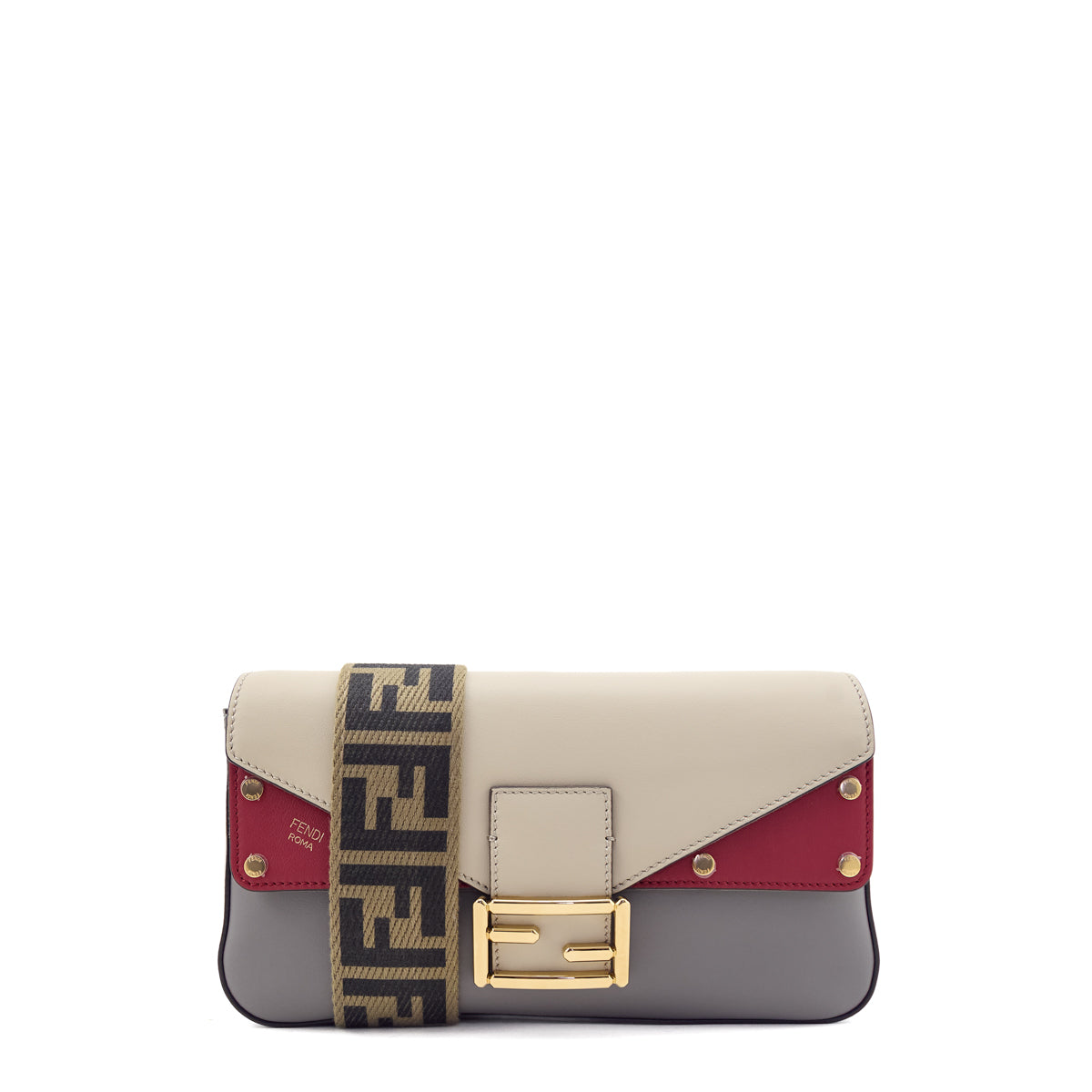Fendi Gray & Red Vitello Grace FF 1974 Flip Baguette