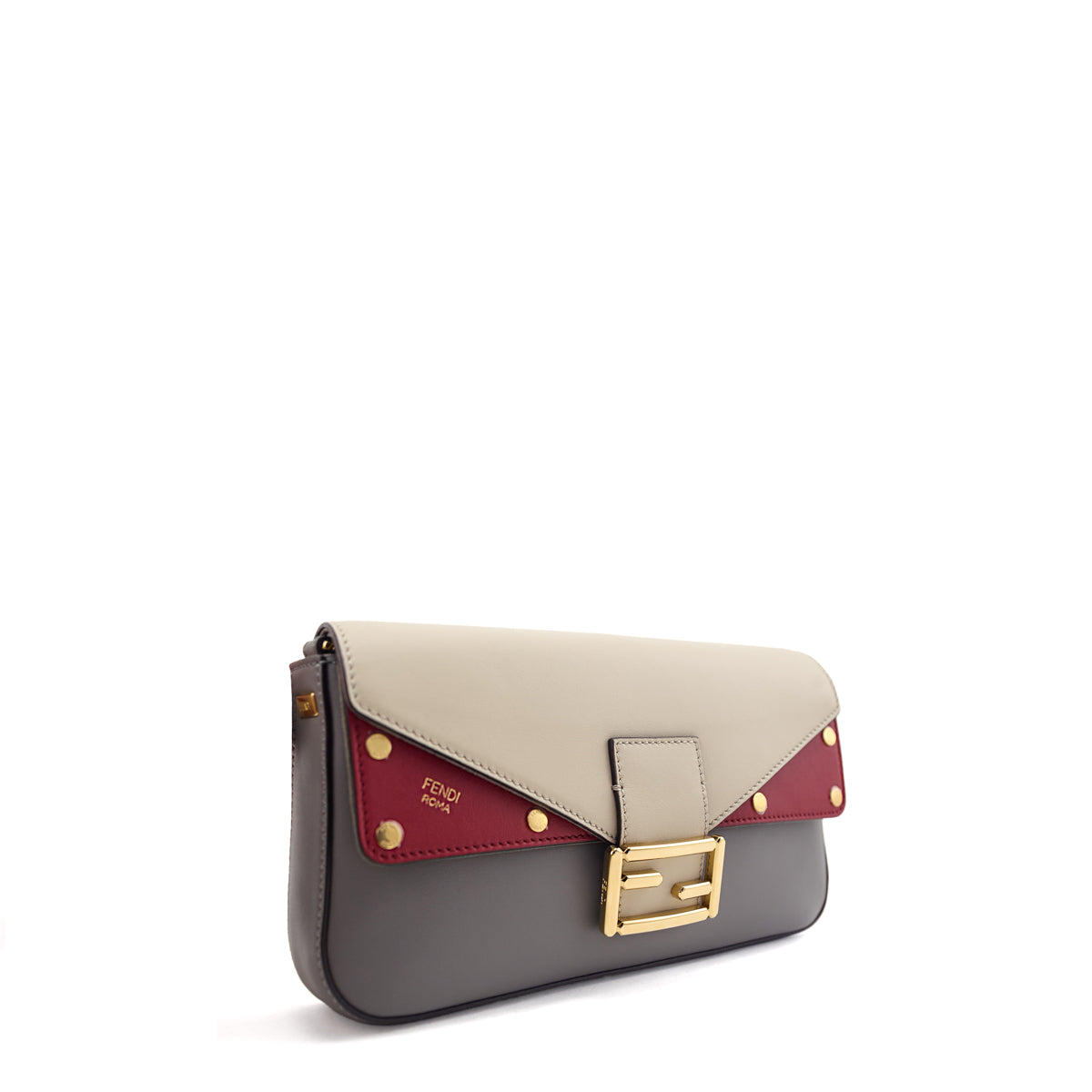Fendi Gray & Red Vitello Grace FF 1974 Flip Baguette