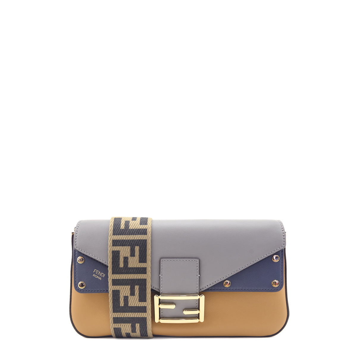 Fendi Gray & Tan Vitello Grace FF 1974 Flip Baguette - Love that Bag etc - Preowned Authentic Designer Handbags & Preloved Fashions