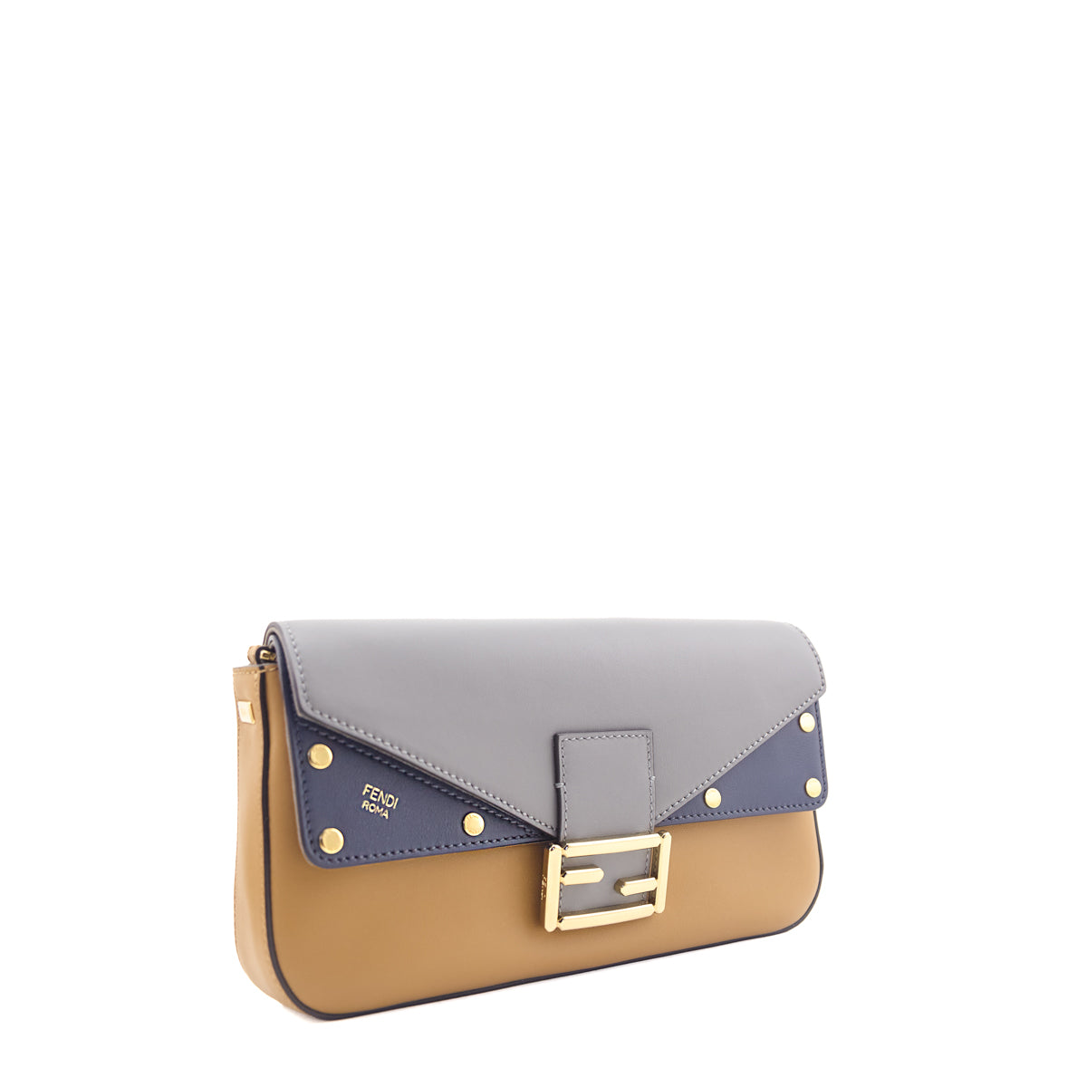 Fendi Gray & Tan Vitello Grace FF 1974 Flip Baguette - Love that Bag etc - Preowned Authentic Designer Handbags & Preloved Fashions