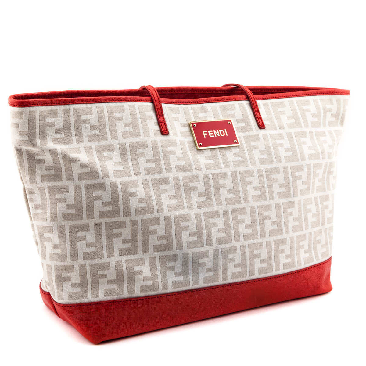 Fendi Ivory & Red FF Zucca Roll Tote - Love that Bag etc - Preowned Authentic Designer Handbags & Preloved Fashions