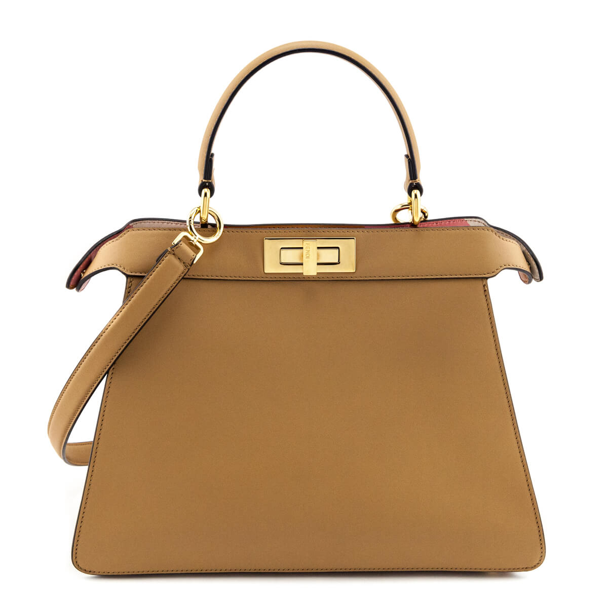 Fendi Miele Scuro Vitello Seta Nappa Medium Peekaboo I SEE U Satchel - Love that Bag etc - Preowned Authentic Designer Handbags & Preloved Fashions