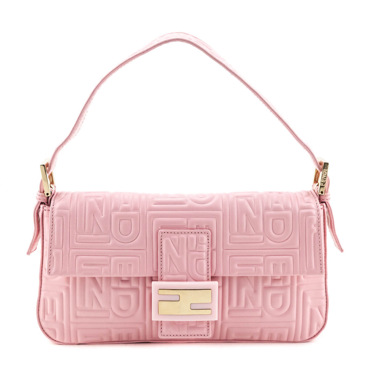 Fendi Pale Pink Nappa Logo Embossed Baguette - Love that Bag etc - Preowned Authentic Designer Handbags & Preloved Fashions