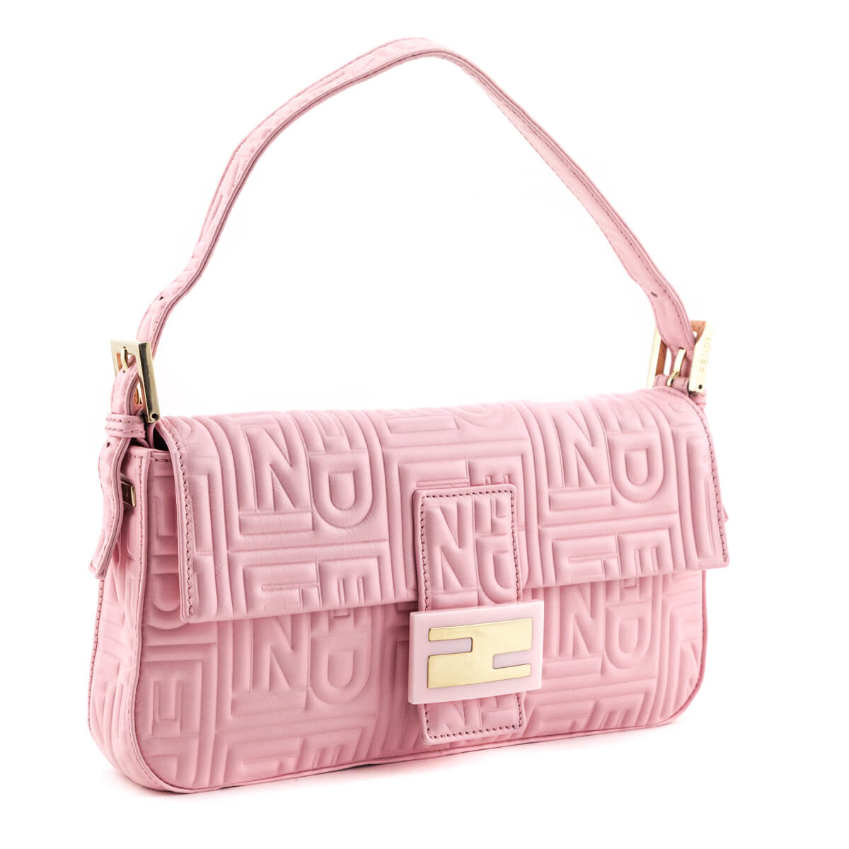 Fendi Pale Pink Nappa Logo Embossed Baguette - Love that Bag etc - Preowned Authentic Designer Handbags & Preloved Fashions