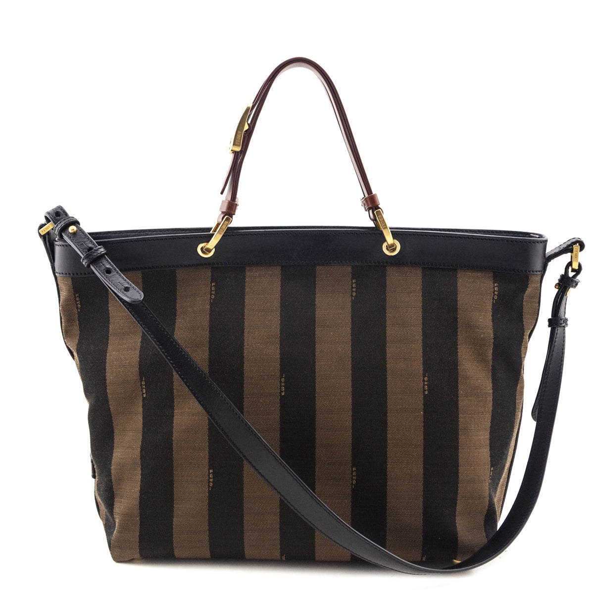 Fendi Tobacco Pequin Striped Vitello Tote - Love that Bag etc - Preowned Authentic Designer Handbags & Preloved Fashions