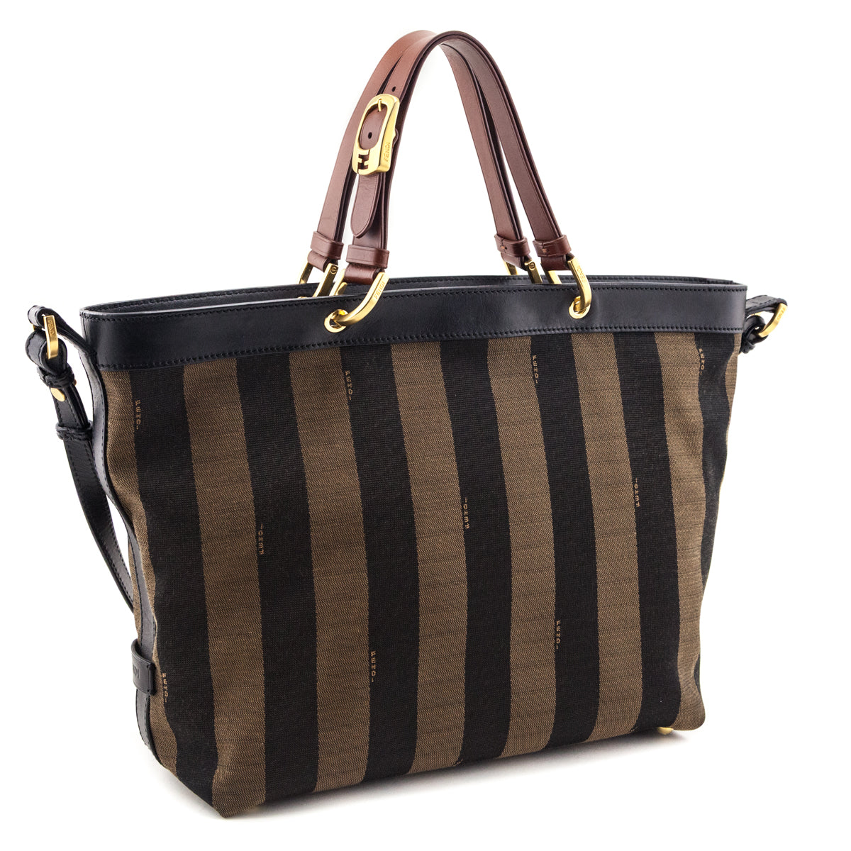 Fendi Tobacco Pequin Striped Vitello Tote - Love that Bag etc - Preowned Authentic Designer Handbags & Preloved Fashions