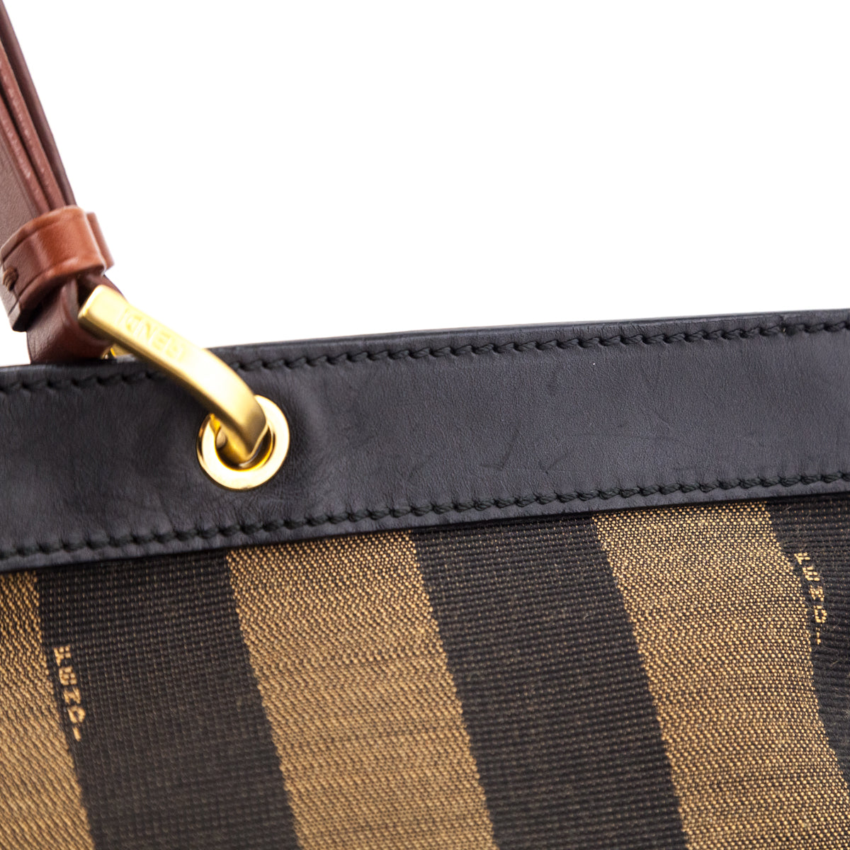 Fendi Tobacco Pequin Striped Vitello Tote - Love that Bag etc - Preowned Authentic Designer Handbags & Preloved Fashions