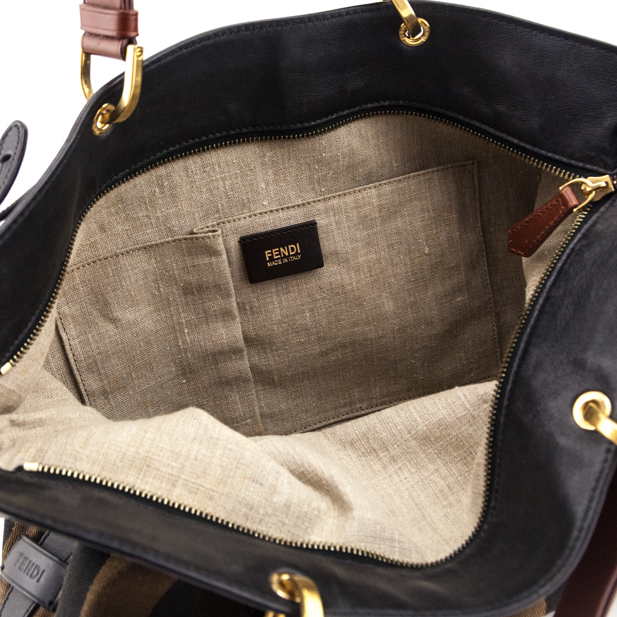 Fendi Tobacco Pequin Striped Vitello Tote - Love that Bag etc - Preowned Authentic Designer Handbags & Preloved Fashions