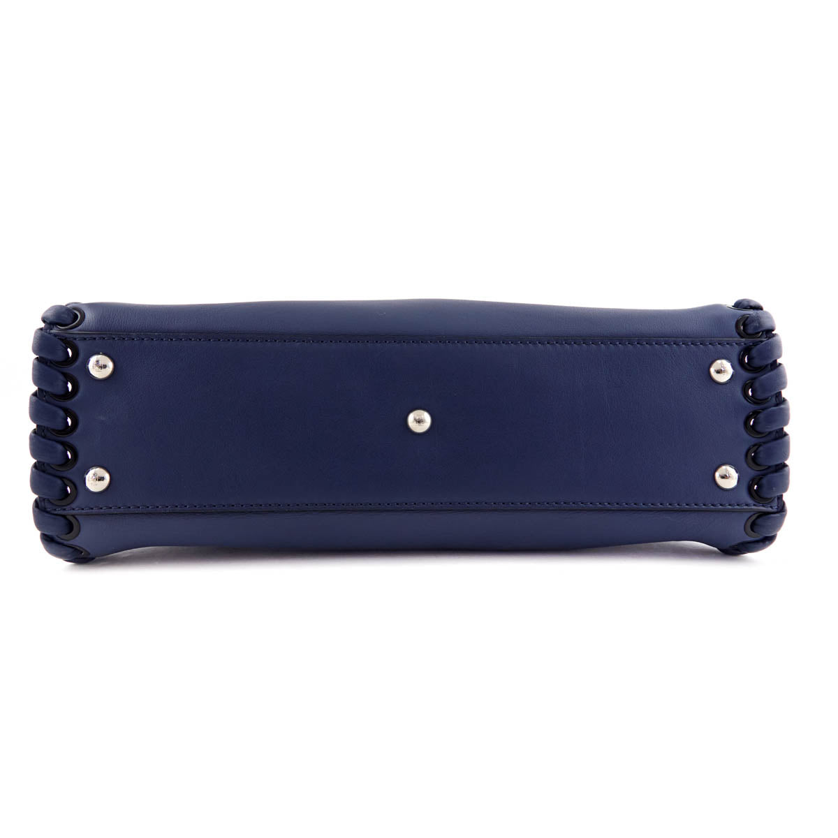 Fendi Blue Vitello Seta Lace Up Medium Peekaboo Iconic Satchel