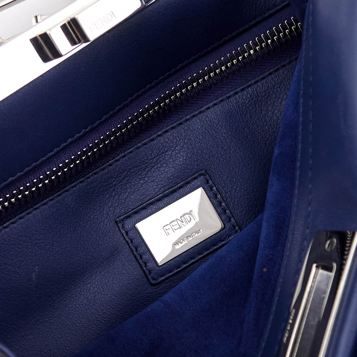 Fendi Blue Vitello Seta Lace Up Medium Peekaboo Iconic Satchel