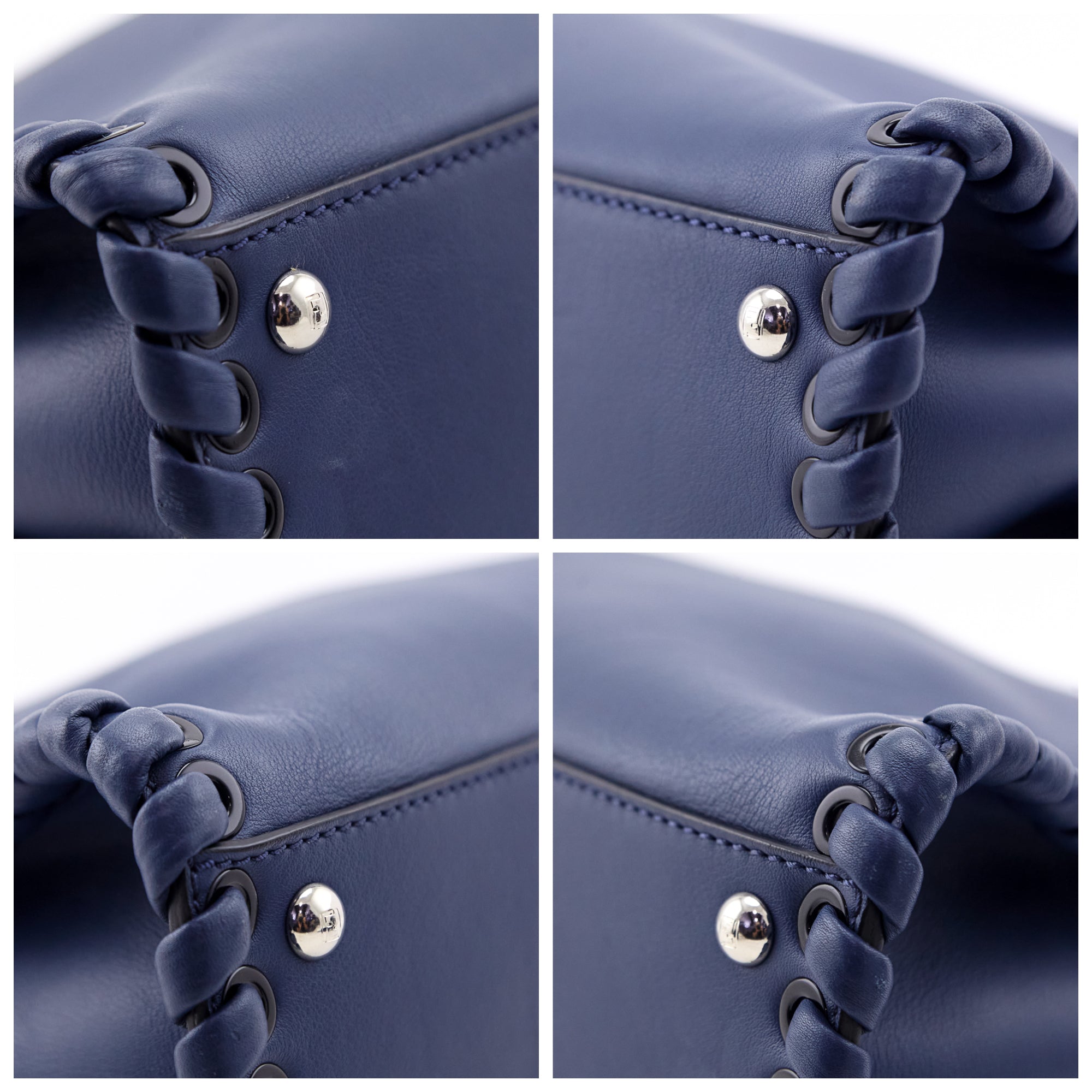 Fendi Blue Vitello Seta Lace Up Medium Peekaboo Iconic Satchel