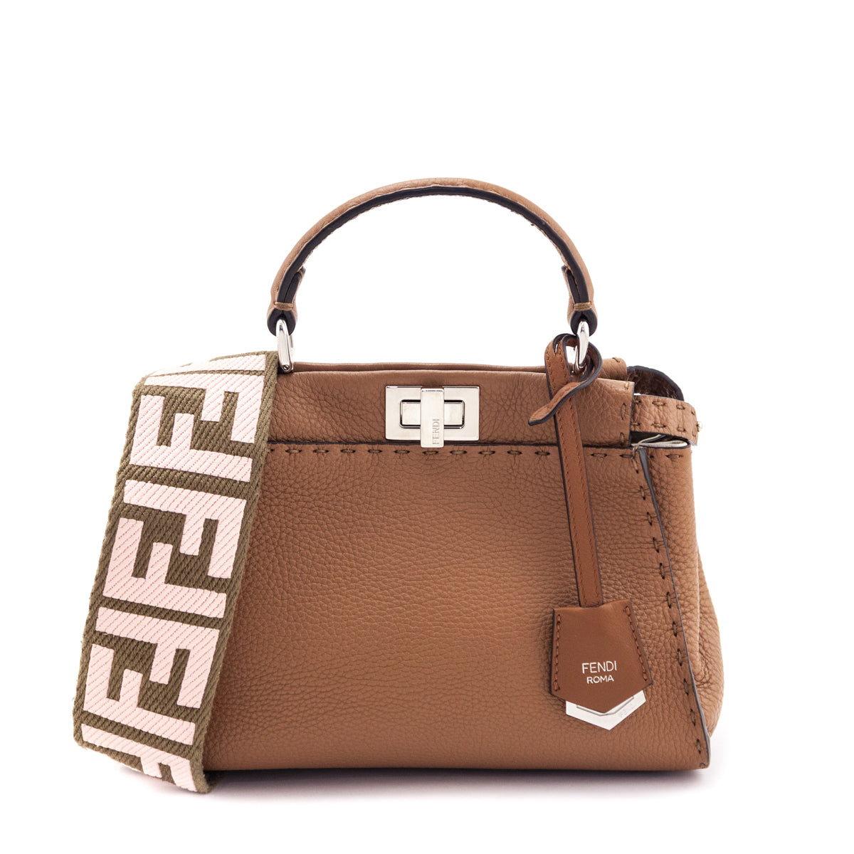 Fendi Brown Cuoio Romano Selleria Mini Peekaboo Satchel
