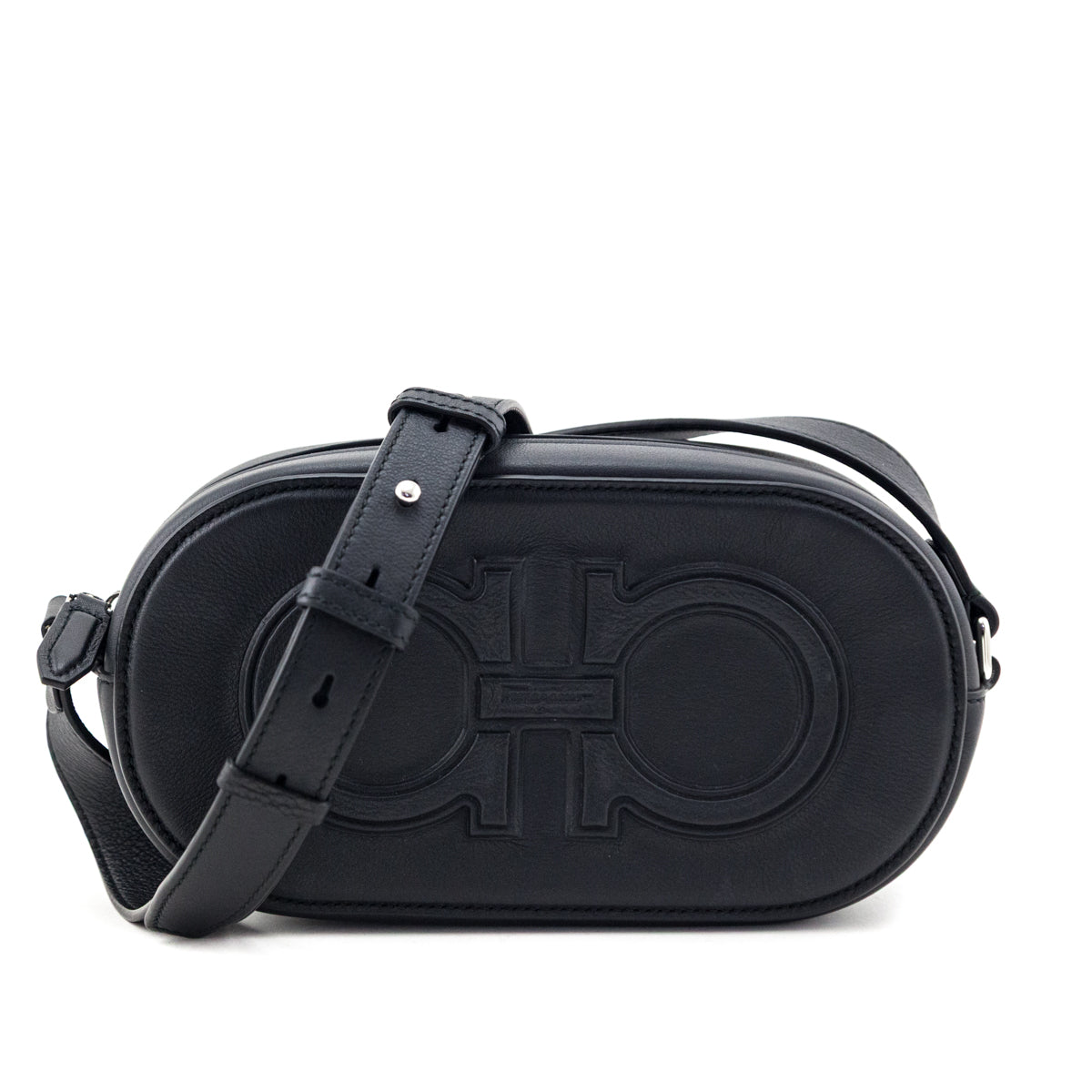 Ferragamo Black Calfskin Double Gancio Crossbody Bag - Love that Bag etc - Preowned Authentic Designer Handbags & Preloved Fashions