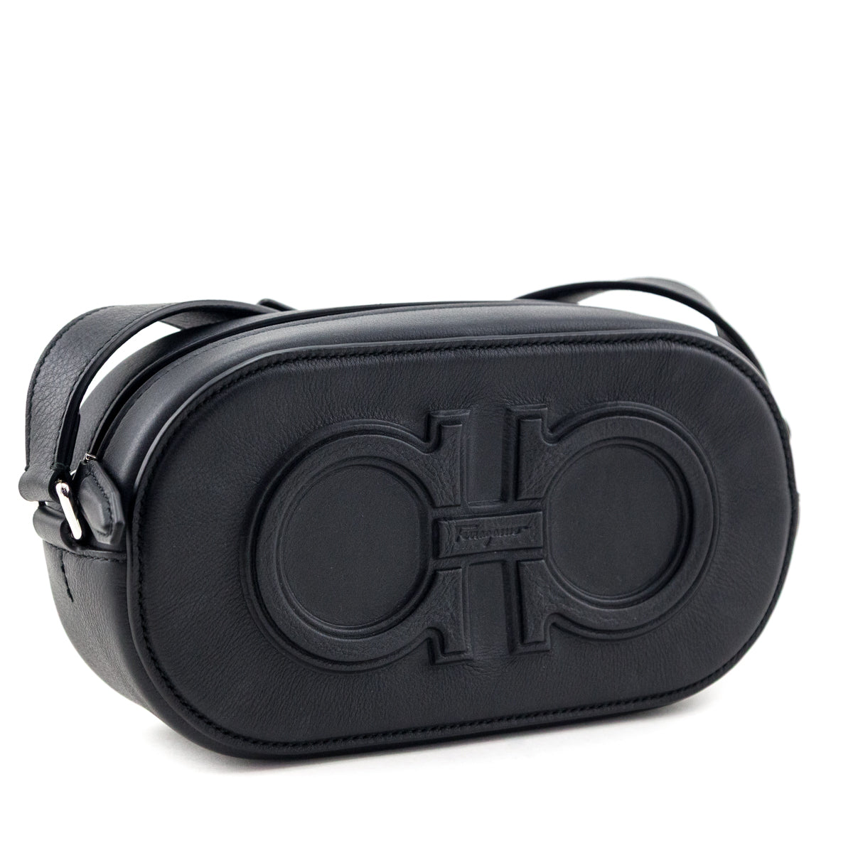 Ferragamo Black Calfskin Double Gancio Crossbody Bag - Love that Bag etc - Preowned Authentic Designer Handbags & Preloved Fashions