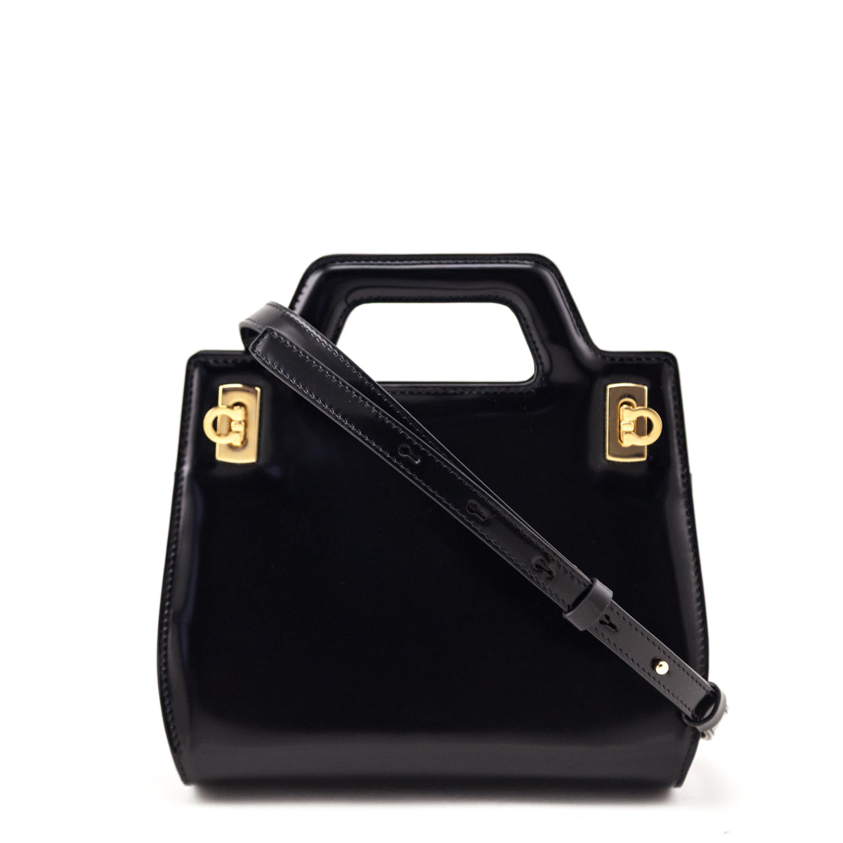 Ferragamo Black Calfskin Mini Wanda Top-Handle Bag