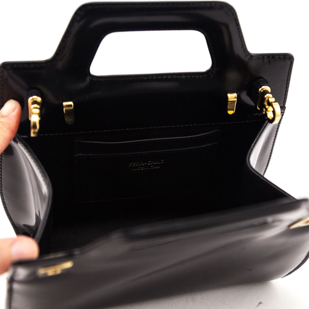 Ferragamo Black Calfskin Mini Wanda Top-Handle Bag
