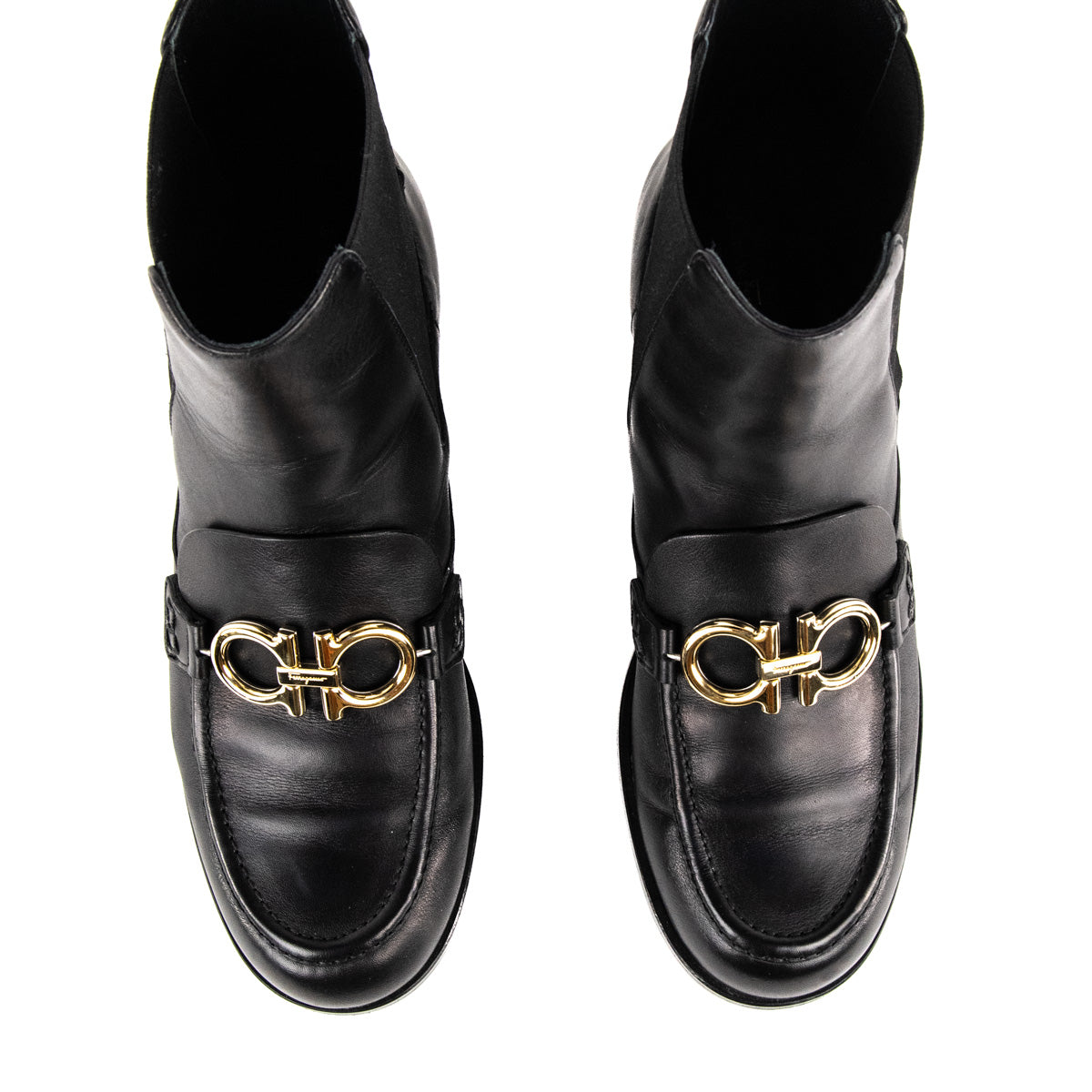 Ferragamo Black Leather Gancini Chelsea Boots Size US 8.5 - Love that Bag etc - Preowned Authentic Designer Handbags & Preloved Fashions