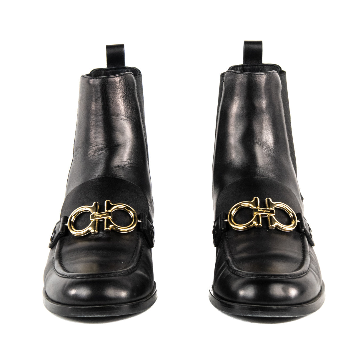 Ferragamo Black Leather Gancini Chelsea Boots Size US 8.5 - Love that Bag etc - Preowned Authentic Designer Handbags & Preloved Fashions