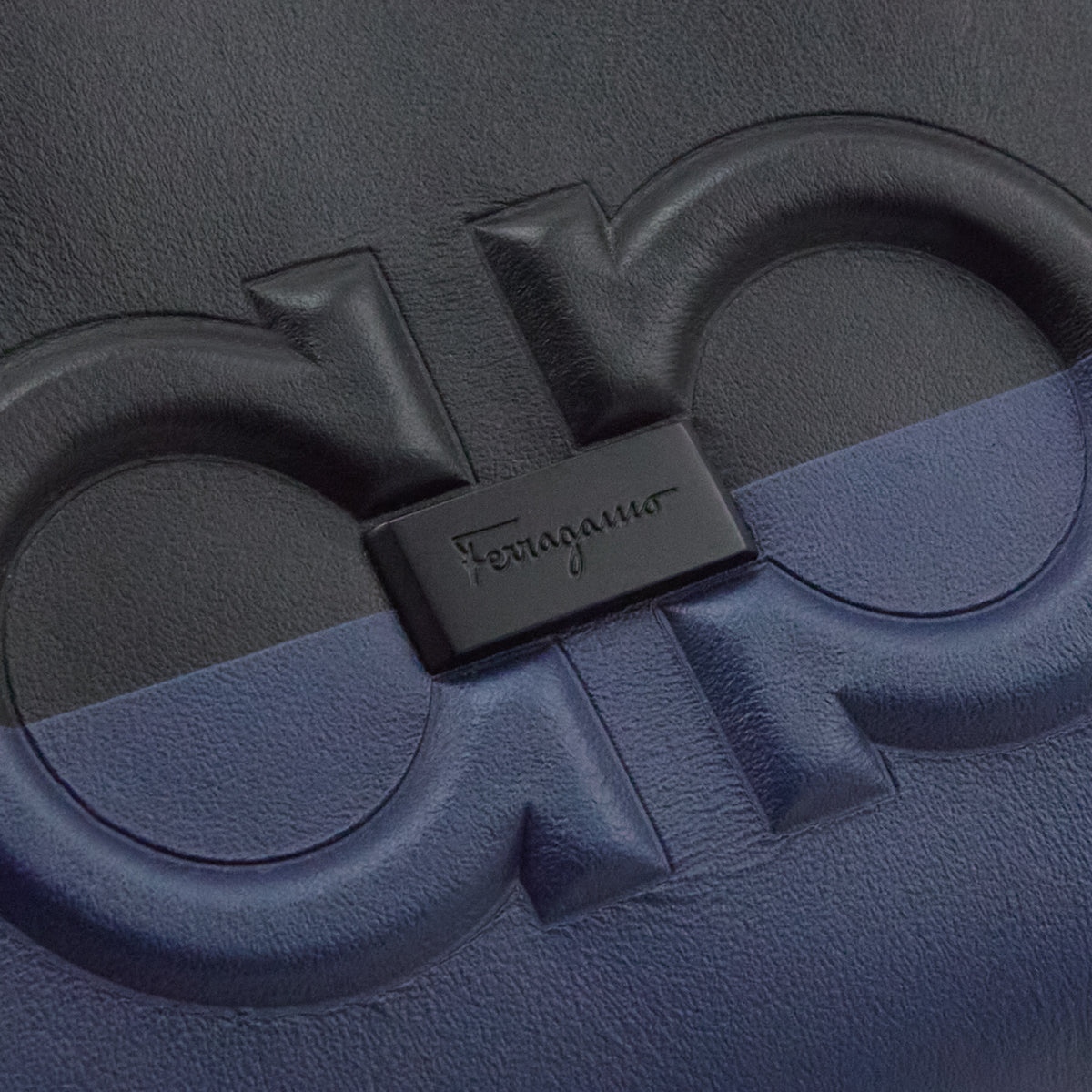 Ferragamo Black & Navy Calfskin Gancini Clutch