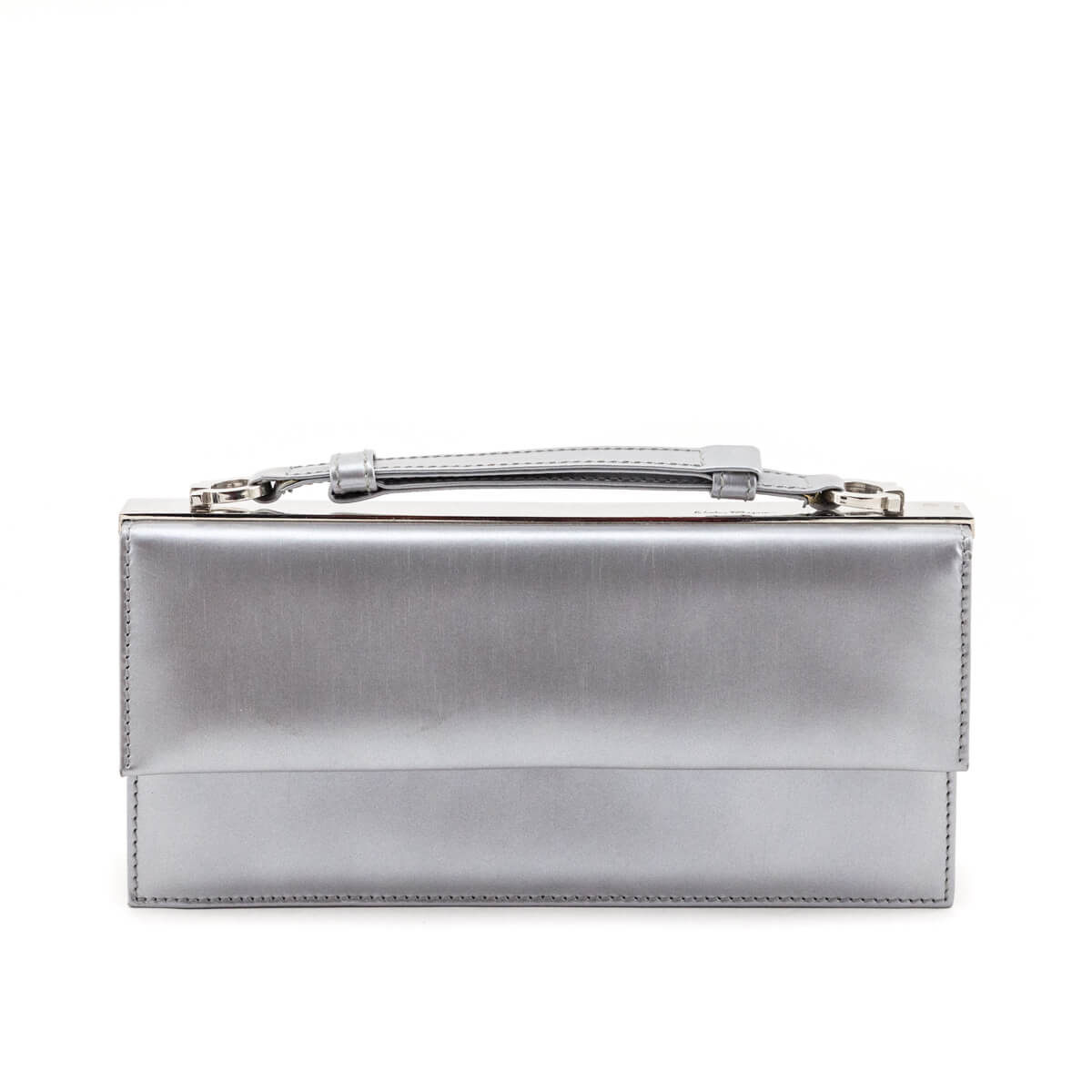 Ferragamo Silver Metallic Evening Clutch - Love that Bag etc - Preowned Authentic Designer Handbags & Preloved Fashions