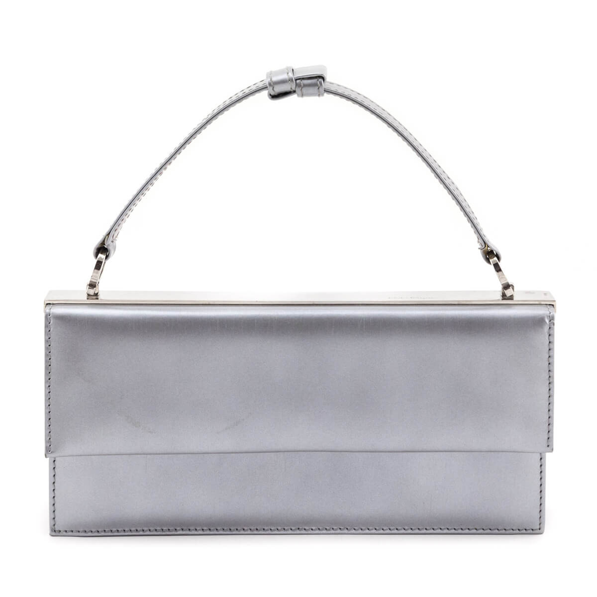 Ferragamo Silver Metallic Evening Clutch - Love that Bag etc - Preowned Authentic Designer Handbags & Preloved Fashions